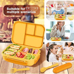 Amathley Lunch Box Kids,Bento Box Adult,Leakproof Lunch Containers for Adults/Kids/Toddler,1200ML-4 Compartments bento Lunch box with Utensil,Microwave & Dishwasher & Freezer Safe (Yellow)