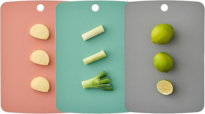 TPU Cutting Board Set of 3 9"x12" - Flexible Cutting Mats for Kitchen Knife Friendly, Cutting Mat Non-Slip Chopping Board Double Sided Scratch Resistant Food Grade Coral Mint Gray