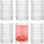 Dingerjar Hobnail Drinking Glasses set of 6（13 oz） Hobnail Water KItchen Glassware, Embossed Vintage Juice Glasses Tall Bar Drinkware