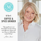 Martha Stewart Electric Coffee & Spice Grinder, Dual 2.5oz Removable Bowls, Storage Lids, Stainless Steel Blades, One Touch Pulse Control, 2-in-1 Compact, Beans & Spices, Herbs & Nuts, Linen White