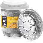 Fit Meal Prep 50 Pack 8" Round Aluminum Foil Pans with Clear Dome Lids, Pie Tins Disposable 8 inch with Lids, Take Out Containers, Freezer Oven Safe Aluminum Baking Pans for Storing, Cooking, Storage