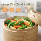 HAPPI STUDIO Bamboo Steamer Basket 10 Inch - 2 Tier Dumpling Steamer for Cooking Dim Sum Bao Buns Momo Rice Vegetables - Chinese Basket for Dumplings with Lid - Japanese Steam Baskets