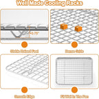 TeamFar Stainless Steel Baking Sheet with Rack Set, 16/12.5/10.5 Inch Cookie Sheets Baking Pans and Cooling Racks for Cooking Serving, Non-Toxic & Heavy Duty, Dishwasher Safe, 6 PCS (3 Pans + 3 Racks)