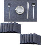 Leetaltree Denim Blue Placemats Set of 12 - Heat Resistant Non-Slip Place mats for Dining Table, Washable Durable PVC Vinyl Woven Table Mats（Denim Blue, 12）