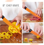hecef 15 Pieces Kitchen Knife Set with Built-in Sharpening Wooden Block, Dishwasher Safe, High Carbon Stainless Steel Knife Block Set with Steak Knives, Kitchen Scissors (Orange)