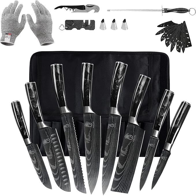 FULLHI Knife Set, 14pcs Japanese Knives Set, Multiple Colour Premium German Stainless Steel Chef Knife Set