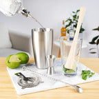 True 7-Piece Barware Set for Mixed Drinks and Cold Brew Cocktails, Includes Boston Cocktail Shaker Tin, Mixing Glass, Jigger, Muddler, Strainer, Bar Spoon, Pour Spout for Home Bar, Bartender Gifts