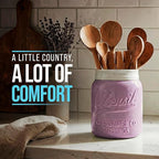 Comfify Wide Mouth Mason Jar Utensil Holder Decorative Kitchenware Organizer Crock, Dishwasher Safe - Kitchen Caddy Purple, Large Size 7" Hight