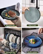 Famiware Star 12-Piece Stoneware Dinnerware Sets for 4, Reactive Glaze Plates and Bowls, Modern Rustic Dishes for Everyday & Formal Use, Chip/Scratch Resistant, Microwave/Dishwasher Safe, Deep Forest