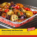 Glad Disposable Aluminum All Purpose Pans in Red, White & Blue Stars, 3ct with Lids - Printed Colorful Foil Steam Pans - 12.5” x 10.2” x 2.16” Aluminum Pan - Disposable Steamware