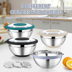 TeamFar 4-1 Colander with Bowl Set, Rotatable Colander for Kitchen, Stainless Steel Food Strainers and Colanders Mixing Bowl with Graters, for Veggies Fruits Washing, Pasta Straining - Black