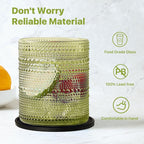 Hobnail Drinking Glasses Set of 12 Count, Vintage Glassware, Old Fashioned Glasses, 6 Highball Bubble Drinking Cups 14.5 oz, 6 Rocks Cups 10 oz with 6 Silicone Coasters, Green