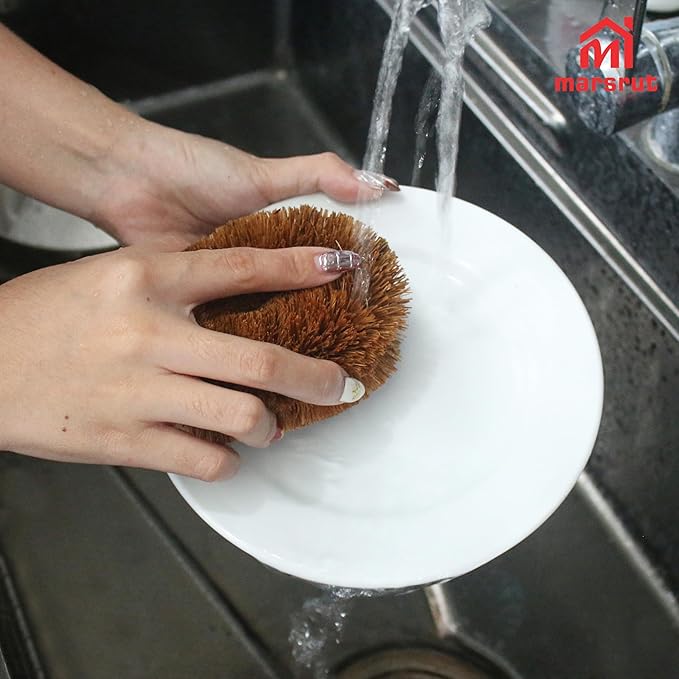 3pcs Tawashi Vegetable Scrub Brush, Coir Vegetable Brush, 100% Natural Coconut Scrubber, Japanese Fiber Clean Brush for Kitchen Cleaning Fruit Vegetable Needs, Dark Brown