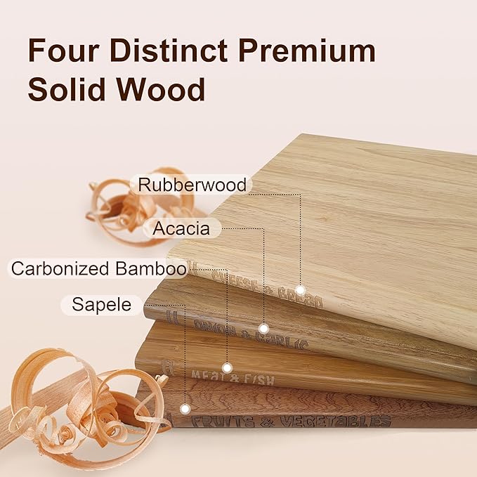 Book Cutting Board Set of 4,Solid Wood Cutting Board Library with Magnetic Knife Stand and Food Labels,Kitchen Countertop Chopping Boards for Bread,Cheese,Fish,Meat,Fruits and Vegetables,No Knives(4)