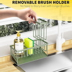 Cisily Kitchen Sink Caddy, Sponge Holder for Kitchen Sink, Kitchen Sink Organzier and Storage with High Brush Holder, 304 Stainless Gadgets Sink Accessories, Organizadores de Cocina Sage Green
