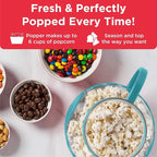 Ecolution Patented Micro-Pop Microwave Popcorn Popper with Temperature Safe Glass, 3-in-1 Lid Measures Kernels and Melts Butter, Made Without BPA, Dishwasher Safe, 1.5-Quart, Teal