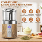 COOL KNIGHT Herb Grinder, Spice Grinder, Electric Grinder with Timer, 304 Stainless Steel Blades and Removable Stainless Steel Bowl, Large Capacity for Quick Grinding of Spices,Herbs,Coffee Beans,etc