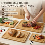 Extra Large Cutting Board Set of 4, Bamboo Cutting Boards for Kitchen with Juice Groove and Handles Kitchen Chopping Board for Meat Cheese board Heavy Duty Serving Tray, Empune
