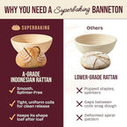 Superbaking Sourdough Starter Kit, 9" Splinter-Free Banneton Bread Proofing Basket Set with Non-Stick Silicone Dough Sling & Glass Starter Jar Kit, Sourdough Bread Baking Supplies, Sourdough Tools