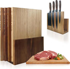 Book Cutting Board Set of 4,Solid Wood Cutting Board Library with Magnetic Knife Stand and Food Labels,Kitchen Countertop Chopping Boards for Bread,Cheese,Fish,Meat,Fruits and Vegetables,No Knives(4)