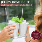 Gusto Nostro Mint Julep Cups Set of 4 - Stainless Steel Julep Cup Kit with Straws, Muddler, Spoon,Recipes, Vases - Southern-style Cocktail Glasses for Home Bar - Stainless Steel Cocktail Cups (Silver)