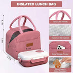 Lunch Bento Box Set - 3 Compartment Containers for Kids and Adults,lunch box for women with Thermo Lunch Bag, Leak-Proof and BPA-Free - Built-in Utensil Set,Sauce - Dishwasher Safe-Claret