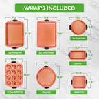 NutriChef 8-Piece Baking Pans Set - Nonstick Bakeware Set w/Silicone Handles, Includes 12 Cup Muffin, Round Cake, Pizza, Loaf & Square Pan, & Cookie Sheet - Dishwasher Safe & Easy Cleanup - Copper