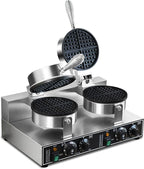110V 2600W Commercial Double Waffle Maker,Non-Stick Commercial Waffle Baker,Stainless Steel Belgian Waffle Iron for Restaurant Party Food Stall, Bakery Snack Bar Family