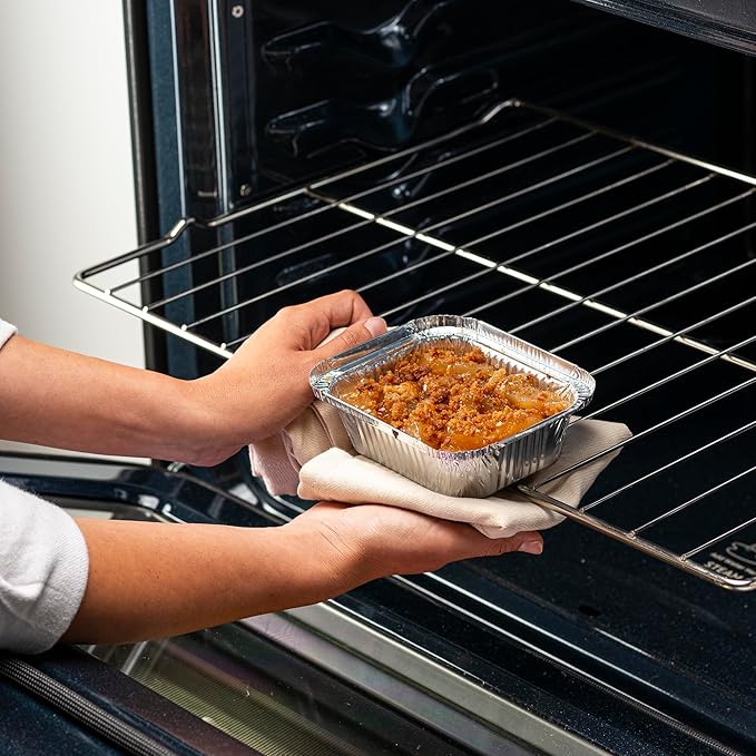 GUSTO [1 lb - 50 Count Disposable Aluminum Foil Pans with Clear Dome Lids, 5x4 Takeout Pans – Great for Baking, Cooking, Storage, and Freezing (Formerly Comfy Package)