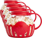 Ecolution Patented Micro-Pop Microwave Popcorn Popper with Temperature Safe Glass,3-in-1 Lid Measures Kernels and Melts Butter,Made Without BPA,Dishwasher Safe,3-Quart,Red,(Pack of 4)