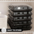 6 Pack Catering Trays with Lids – 13" Serving Tray with Lid, Heavy Duty Recyclable Plastic Party Platters for Catering, Buffet, Picnics & Events – Food Trays with Clear Lid (13.39 × 9.84 × 2.95 inch)