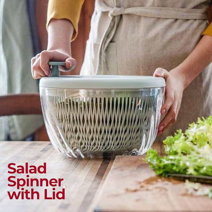 GUZZINI 10" Salad Spinner with Lid - White, Wash, Spin & Dry Vegetables, Fruits, Salad, Built in Draining - Fruit Washer Fruit Dryer, Home Gadgets & Kitchen Tools