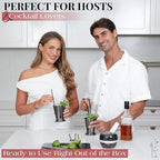 Gusto Nostro Mint Julep Cups Set of 2 - Stainless Steel Julep Cup Kit with Straws, Muddler, Spoon, Recipes, Vases - Southern-style Cocktail Glasses for Home Bar - Stainless Steel Cocktail Cups (Black)