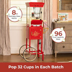 Nostalgia Popcorn Maker Machine - Professional Cart With 8 Oz Kettle Makes Up to 32 Cups - Vintage Popcorn Machine Movie Theater Style - Red