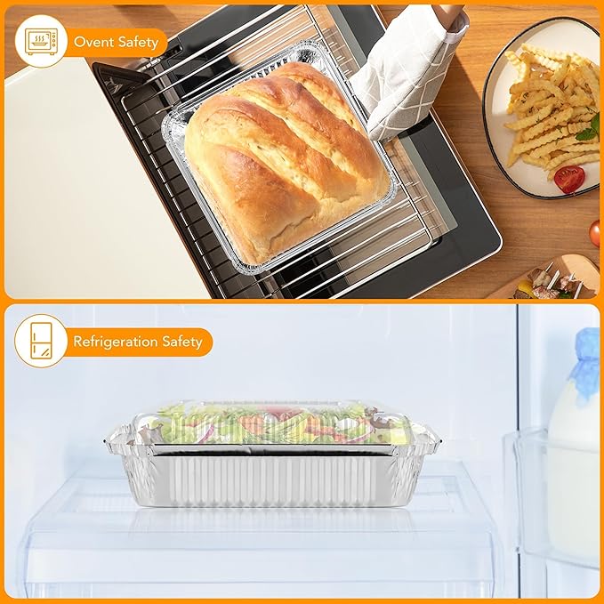 40 Pack 8x8 Inch Aluminum Pans with Clear Plastic Lids - Square Baking Cake Pans - Foil Pans with Lids - Disposable Food Containers Great for Cooking, Heating, Storing, Prepping Food