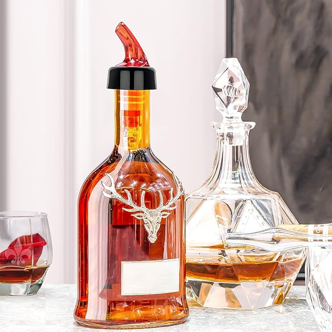 LINALL Automatic Measured Bottle Pourer - Pack of 4, 1 oz (30 mL) Quick Shot Spirit Measure Pourer Drinks Wine Cocktail Dispenser Home Bar Tools (Red 4pcs) (4)
