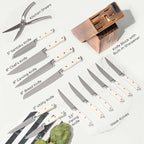 White Knife Set with Block – 14-Piece Forged Stainless Steel Knives with Triple Rivet Handles, Heavy-Duty Kitchen Shears, and Self-Sharpening Knife Block – Durable White Kitchen Accessories