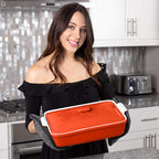 ROSSALLINI Stoneware Casserole Dish Bakeware Set with Lid, Covered Rectangular Dinnerware, Extra Large 4.23 Quart, 13 by 9 Inch, Rosso [Red]