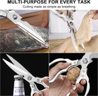 CGBE Kitchen Scissors, Multi-Purpose Kitchen Shears, Heavy Duty Dishwasher Safe Food Scissors for Chicken, Poultry, Fish, Meat & Herbs with Non-Slip Grips - Sliver