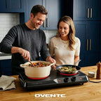 OVENTE Countertop Infrared Double Burner, 1700W Electric Hot Plate and Portable Stove with 7.75" and 6.75" Ceramic Glass Cooktop, 5 Level Temperature Setting and Easy to Clean Base, Black BGI102B