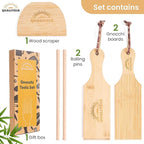 Gnocchi Board Set for Rolling Dough - 2x Paddles, 2x Rollers & 1x Cutter, Bamboo Pasta Shaper Tools Butter Maker, Garganelli Cavatelli Tortellini Cavarola Roller (Gnocchi Board Set 4)