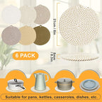 8" Trivets for Hot Dishes, 6 Pack Hot Pads for Kitchen Counter & Dining Table, Heat Resistant | Scratches | Stains Cotton Trivets for Hot Pots and Pans