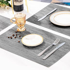 Leetaltree Grey Placemats, Heat Resistant Non-Slip Place mats for Dining Table, Washable Durable PVC Vinyl Woven Table Mats (Set of 6)