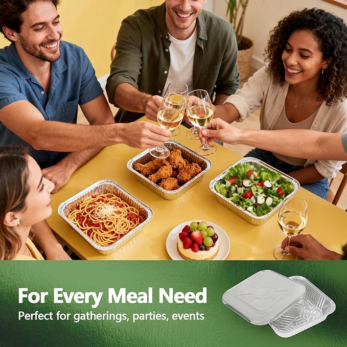 Thickened 35 Pack Heavy Duty Aluminum Pans with Lids, 8x8 Square Disposable Aluminum Baking Pans, Small Foil Pans with lids for Cooking, Meal Prep, Catering, Events, Carton Packaging