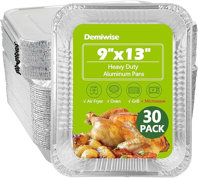 Thickened 30 Pack Heavy Duty Aluminum Pans with Lids, 9x13 Aluminum Foil Pans Disposable, Half Size Steam Table Foil Baking Tray for Cooking, Baking, Roasting & Chafing, Carton Packaging