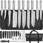MOSFiATA Kitchen Knife Set, 17 Pcs Japanese Stainless Steel Knife Sets for Kitchen with Oxford cloth storage bag with Knife Sharpening Rod, Dishwasher Safe, For Outdoor