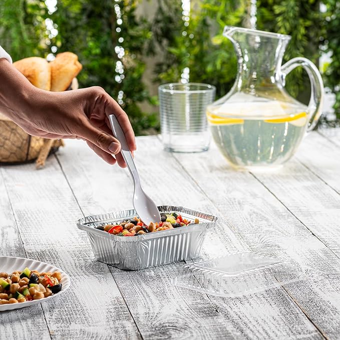 GUSTO [1 lb - 100 Count Disposable Aluminum Foil Pans with Clear Dome Lids, 5x4 Takeout Pans – Great for Baking, Cooking, Storage, and Freezing (Formerly Comfy Package)