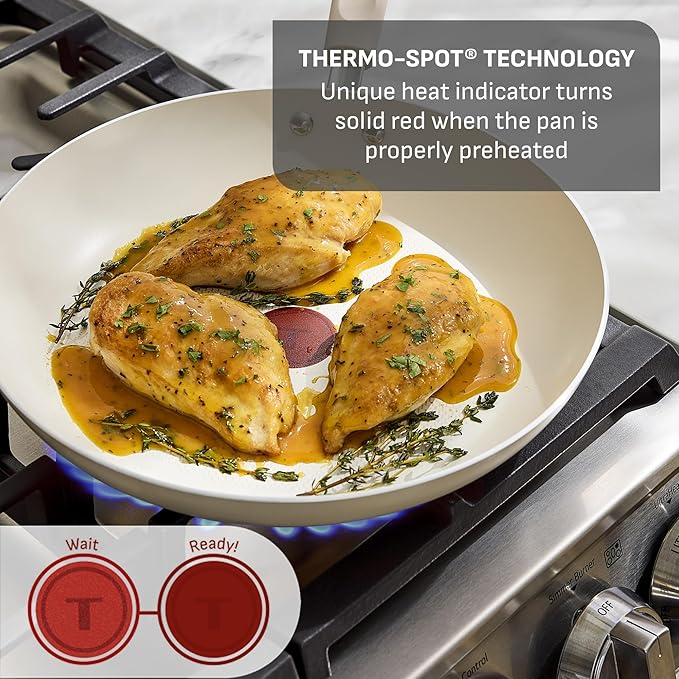 T-Fal Signature Nonstick 8” & 10” Frying Pan Skillet Set, Dishwasher Safe, Oven Safe to 350°F, Pots and Pans Set, Non Stick Chef- Pan, Beige