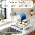 SNTD Dish Drying Rack - Small Dish Rack for Kitchen Counter, Stainless Steel Dish Drainer with Utensil Holder and Drainboard, 11" W x 15" L (White)