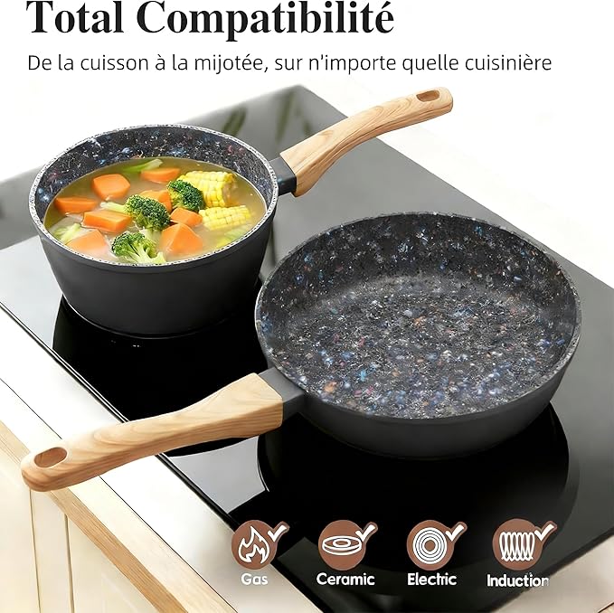 2-Piece Nonstick Cookware Set, 10.25 Inch Frying Pan & 1.43QT Saucepan with Lid | PFAS & PFOA Free Non-Toxic Coating | Induction Compatible, Dishwasher Safe | Pots and Pans Set for Beginner Kitchen